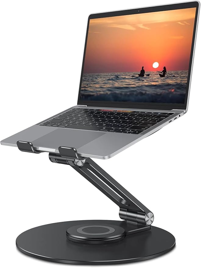 OMOTON Adjustable Laptop Stand with 360 Rotating Base, Ergonomic Laptop Riser for Collaborative Work, Dual Rotary Shaft Fully Foldable for Easy Storage, Fits All Laptops up to 16 inches, Black | Stands - TrueDesk