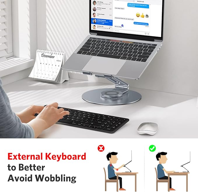 OMOTON Adjustable Laptop Stand with 360 Rotating Base, Ergonomic Laptop Riser for Collaborative Work, Dual Rotary Shaft Fully Foldable for Easy Storage, Fits All Laptops up to 16 inches, CoolGrey | Stands - TrueDesk
