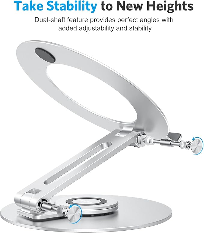 OMOTON Adjustable Laptop Stand with 360 Rotating Base, Ergonomic Laptop Riser for Collaborative Work, Dual Rotary Shaft Fully Foldable for Easy Storage, Fits All Laptops up to 16 inches, Silver | Stands - TrueDesk