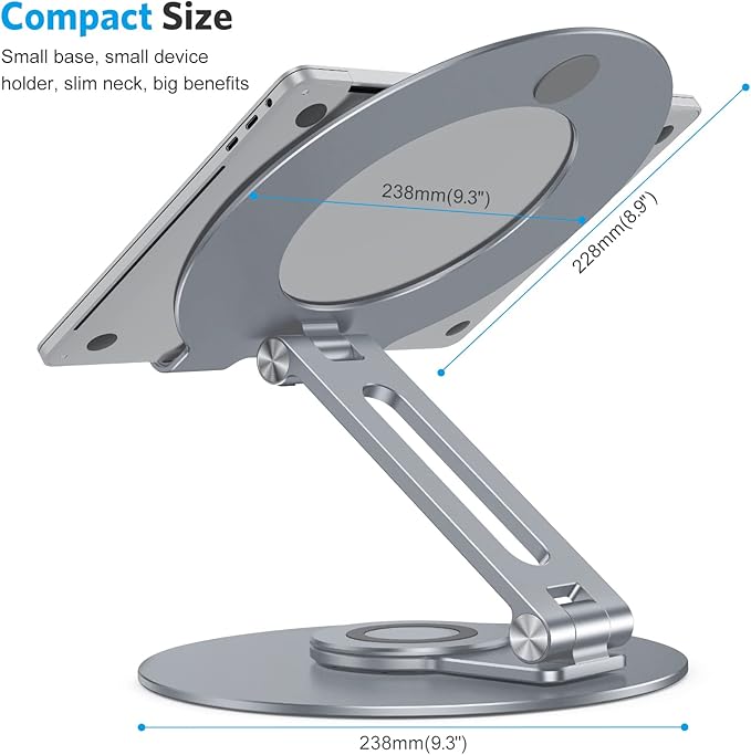 OMOTON Adjustable Laptop Stand with 360 Rotating Base, Ergonomic Laptop Riser for Collaborative Work, Dual Rotary Shaft Fully Foldable for Easy Storage, Fits All Laptops up to 16 inches, CoolGrey | Stands - TrueDesk
