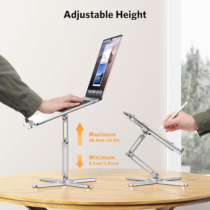 OMOTON LA10 360° Rotating Laptop Stand Riser for Desk, Ergonomic Foldable Computer Stand Adjustable Height Angles for Collaborative Work, Easy Storage Fit Macbooks,All Laptops up to 16 inches, Silver | Stands - TrueDesk