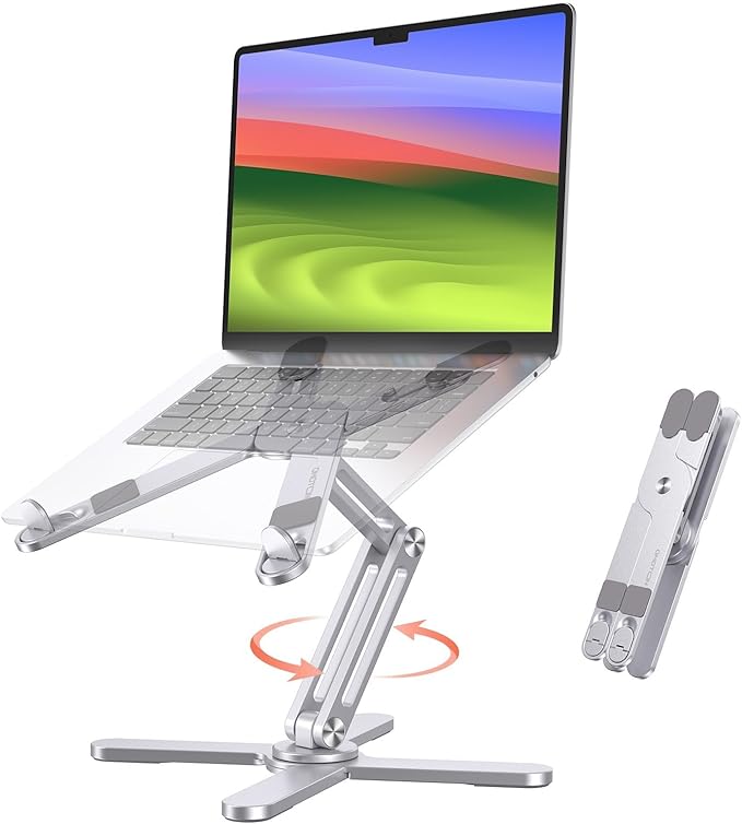 OMOTON LA10 360° Rotating Laptop Stand Riser for Desk, Ergonomic Foldable Computer Stand Adjustable Height Angles for Collaborative Work, Easy Storage Fit Macbooks,All Laptops up to 16 inches, Silver | Stands - TrueDesk