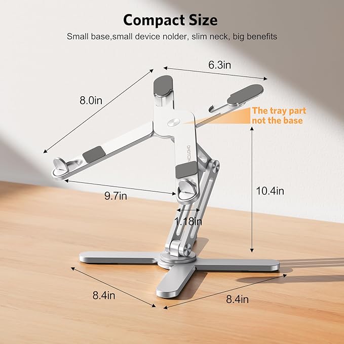 OMOTON LA10 360° Rotating Laptop Stand Riser for Desk, Ergonomic Foldable Computer Stand Adjustable Height Angles for Collaborative Work, Easy Storage Fit Macbooks,All Laptops up to 16 inches, Silver | Stands - TrueDesk