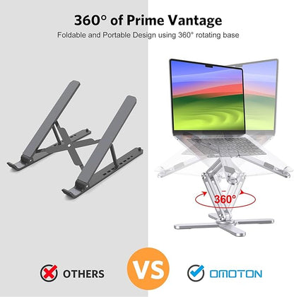 OMOTON LA10 360° Rotating Laptop Stand Riser for Desk, Ergonomic Foldable Computer Stand Adjustable Height Angles for Collaborative Work, Easy Storage Fit Macbooks,All Laptops up to 16 inches, Silver | Stands - TrueDesk