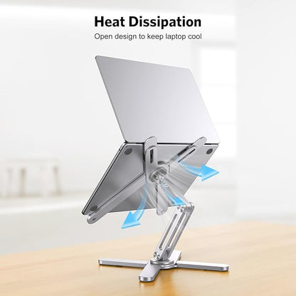OMOTON LA10 360° Rotating Laptop Stand Riser for Desk, Ergonomic Foldable Computer Stand Adjustable Height Angles for Collaborative Work, Easy Storage Fit Macbooks,All Laptops up to 16 inches, Silver | Stands - TrueDesk