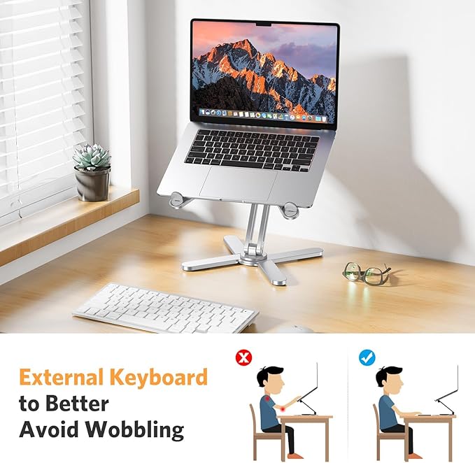 OMOTON LA10 360° Rotating Laptop Stand Riser for Desk, Ergonomic Foldable Computer Stand Adjustable Height Angles for Collaborative Work, Easy Storage Fit Macbooks,All Laptops up to 16 inches, Silver | Stands - TrueDesk