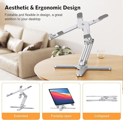 OMOTON LA10 360° Rotating Laptop Stand Riser for Desk, Ergonomic Foldable Computer Stand Adjustable Height Angles for Collaborative Work, Easy Storage Fit Macbooks,All Laptops up to 16 inches, Silver | Stands - TrueDesk