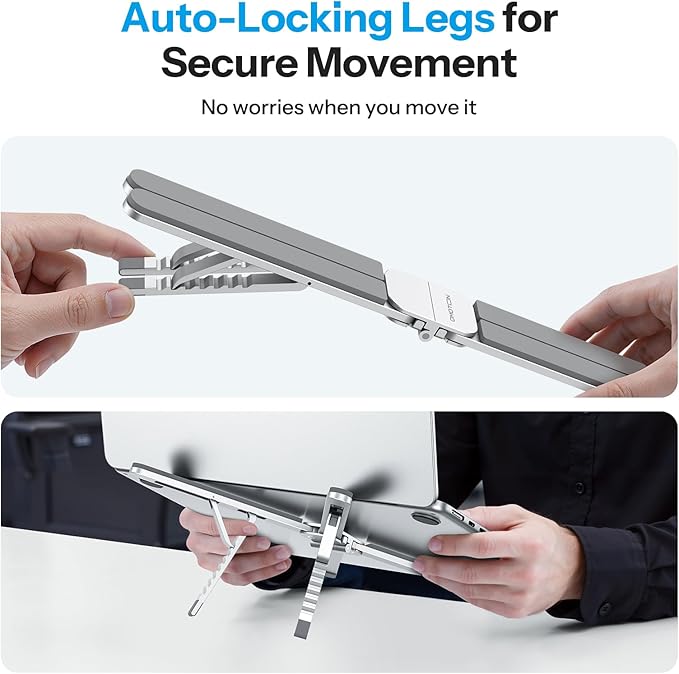OMOTON LA15 Foldable & Portable Laptop Stand for Desk, [360° Support Feet+Lightweight] Tablet Stand for Desk and Travel, 6 Level Height Ergonomic Aluminum Computer Holder for 10 - 16" Laptops | Stands - TrueDesk