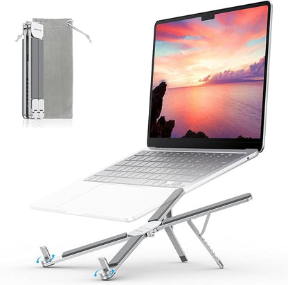 OMOTON LA15 Foldable & Portable Laptop Stand for Desk, [360° Support Feet+Lightweight] Tablet Stand for Desk and Travel, 6 Level Height Ergonomic Aluminum Computer Holder for 10 - 16" Laptops | Stands - TrueDesk