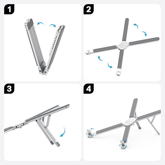 OMOTON LA15 Foldable & Portable Laptop Stand for Desk, [360° Support Feet+Lightweight] Tablet Stand for Desk and Travel, 6 Level Height Ergonomic Aluminum Computer Holder for 10 - 16" Laptops | Stands - TrueDesk
