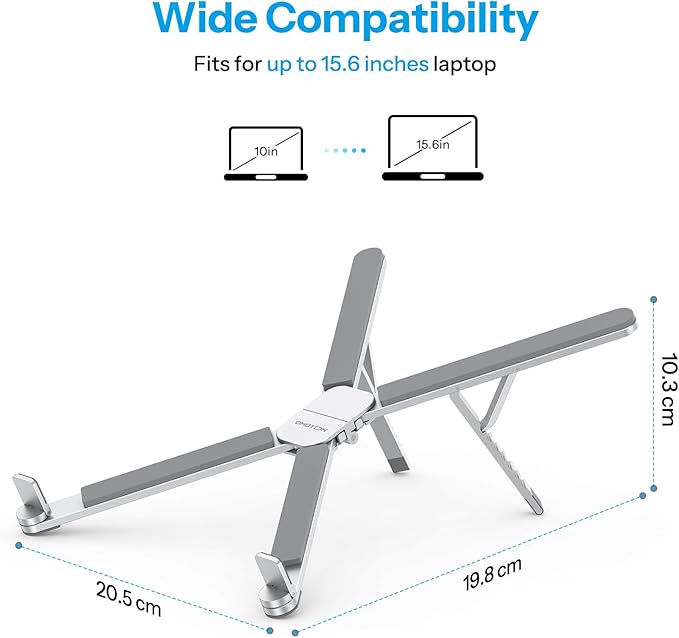 OMOTON LA15 Foldable & Portable Laptop Stand for Desk, [360° Support Feet+Lightweight] Tablet Stand for Desk and Travel, 6 Level Height Ergonomic Aluminum Computer Holder for 10 - 16" Laptops | Stands - TrueDesk