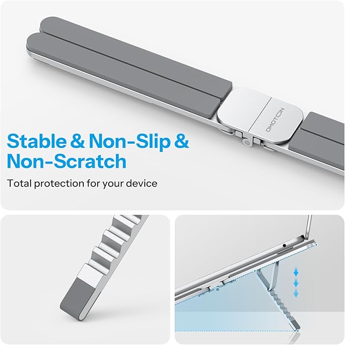 OMOTON LA15 Foldable & Portable Laptop Stand for Desk, [360° Support Feet+Lightweight] Tablet Stand for Desk and Travel, 6 Level Height Ergonomic Aluminum Computer Holder for 10 - 16" Laptops | Stands - TrueDesk