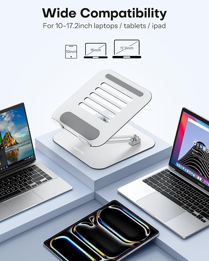 OMOTON Laptop Stand for Desk, Ergonomic Metal Adjustable Laptop Stand, Laptop Holder Riser with Cooling Function, Computer Stand Compatible with MacBook and All Laptops (10 - 17.2 inch), Silver | Stands - TrueDesk