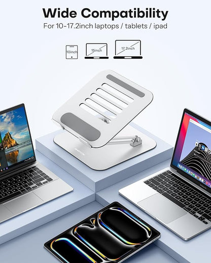 OMOTON Laptop Stand for Desk, Ergonomic Metal Adjustable Laptop Stand, Laptop Holder Riser with Cooling Function, Computer Stand Compatible with MacBook and All Laptops (10 - 17.2 inch), Silver | Stands - TrueDesk