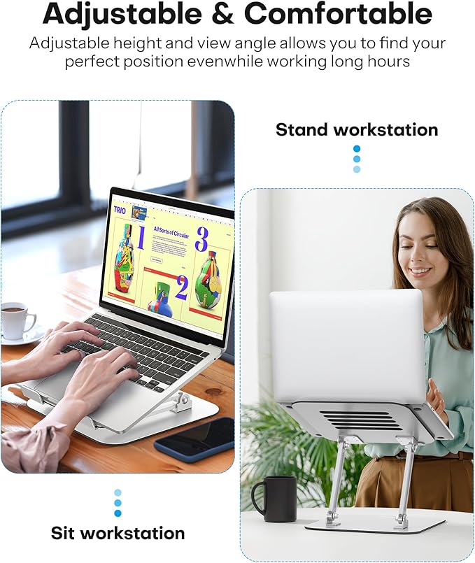 OMOTON Laptop Stand for Desk, Ergonomic Metal Adjustable Laptop Stand, Laptop Holder Riser with Cooling Function, Computer Stand Compatible with MacBook and All Laptops (10 - 17.2 inch), Silver | Stands - TrueDesk