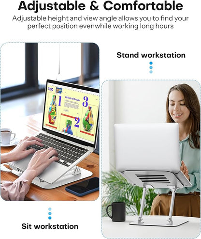 OMOTON Laptop Stand for Desk, Ergonomic Metal Adjustable Laptop Stand, Laptop Holder Riser with Cooling Function, Computer Stand Compatible with MacBook and All Laptops (10 - 17.2 inch), Silver | Stands - TrueDesk