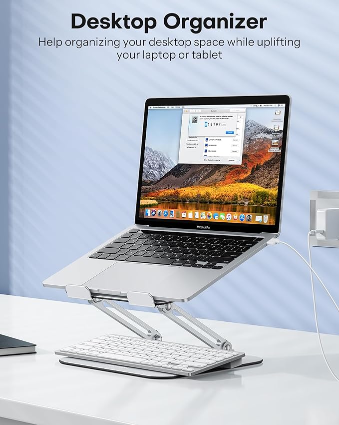 OMOTON Laptop Stand for Desk, Ergonomic Metal Adjustable Laptop Stand, Laptop Holder Riser with Cooling Function, Computer Stand Compatible with MacBook and All Laptops (10 - 17.2 inch), Silver | Stands - TrueDesk