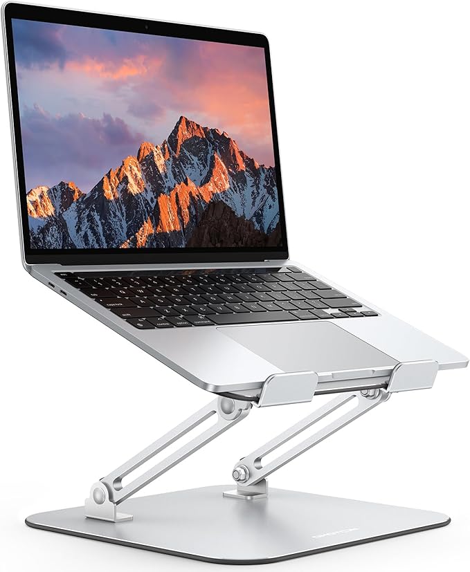 OMOTON Laptop Stand for Desk, Ergonomic Metal Adjustable Laptop Stand, Laptop Holder Riser with Cooling Function, Computer Stand Compatible with MacBook and All Laptops (10 - 17.2 inch), Silver | Stands - TrueDesk