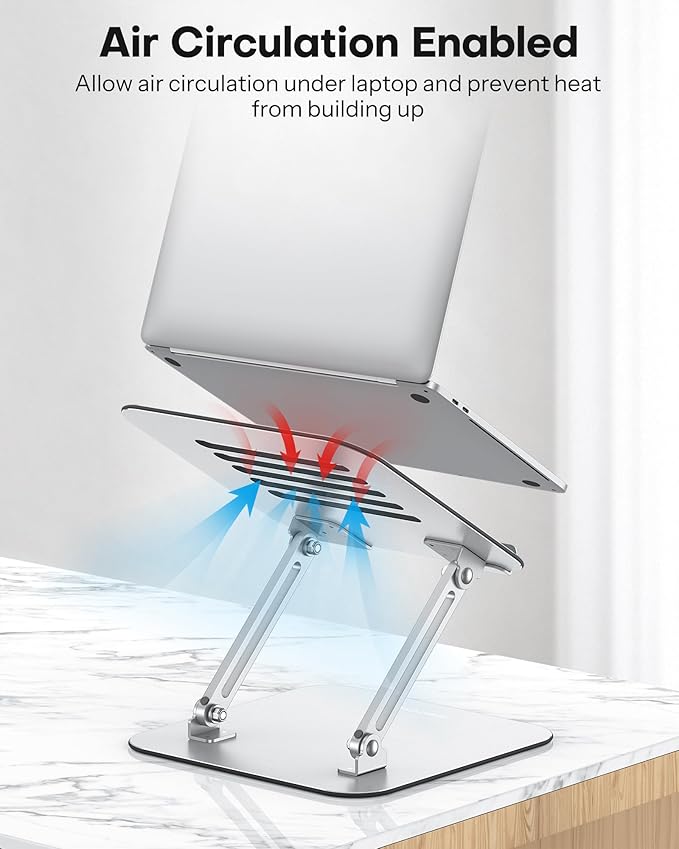OMOTON Laptop Stand for Desk, Ergonomic Metal Adjustable Laptop Stand, Laptop Holder Riser with Cooling Function, Computer Stand Compatible with MacBook and All Laptops (10 - 17.2 inch), Silver | Stands - TrueDesk