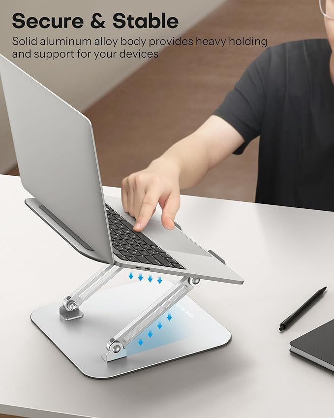 OMOTON Laptop Stand for Desk, Ergonomic Metal Adjustable Laptop Stand, Laptop Holder Riser with Cooling Function, Computer Stand Compatible with MacBook and All Laptops (10 - 17.2 inch), Silver | Stands - TrueDesk