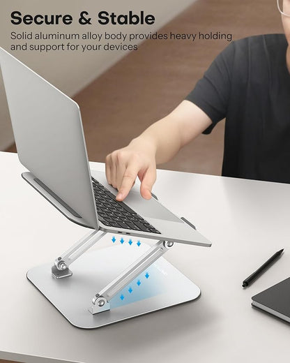 OMOTON Laptop Stand for Desk, Ergonomic Metal Adjustable Laptop Stand, Laptop Holder Riser with Cooling Function, Computer Stand Compatible with MacBook and All Laptops (10 - 17.2 inch), Silver | Stands - TrueDesk