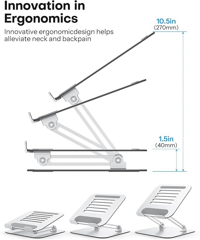 OMOTON Laptop Stand for Desk, Ergonomic Metal Adjustable Laptop Stand, Laptop Holder Riser with Cooling Function, Computer Stand Compatible with MacBook and All Laptops (10 - 17.2 inch), Silver | Stands - TrueDesk
