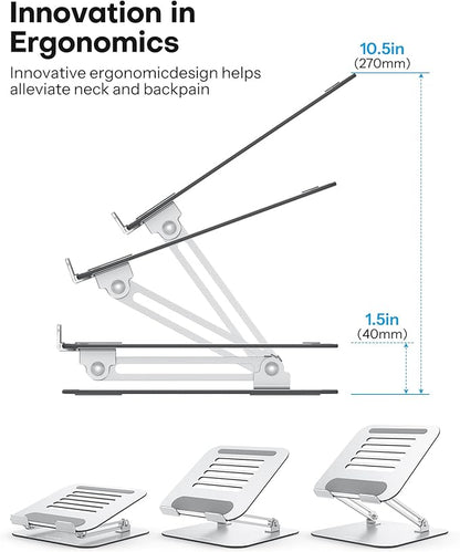 OMOTON Laptop Stand for Desk, Ergonomic Metal Adjustable Laptop Stand, Laptop Holder Riser with Cooling Function, Computer Stand Compatible with MacBook and All Laptops (10 - 17.2 inch), Silver | Stands - TrueDesk