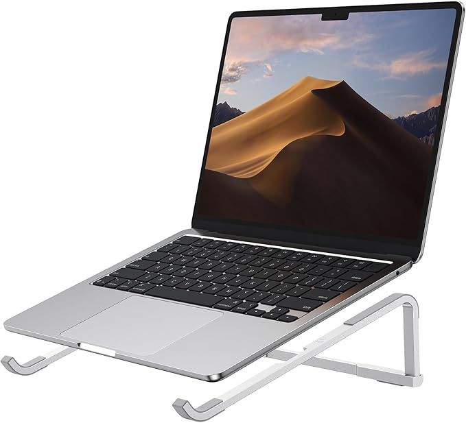 OMOTON Portable Laptop Stand for Desk, Foldable Aluminum Laptop Riser, Ergonomic Computer Stand Compatible with for MacBook Pro/Air, Dell, HP, Lenovo, 10 - 17.3'' (Silver) | Stands - TrueDesk
