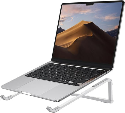 OMOTON Portable Laptop Stand for Desk, Foldable Aluminum Laptop Riser, Ergonomic Computer Stand Compatible with for MacBook Pro/Air, Dell, HP, Lenovo, 10 - 17.3'' (Silver) | Stands - TrueDesk