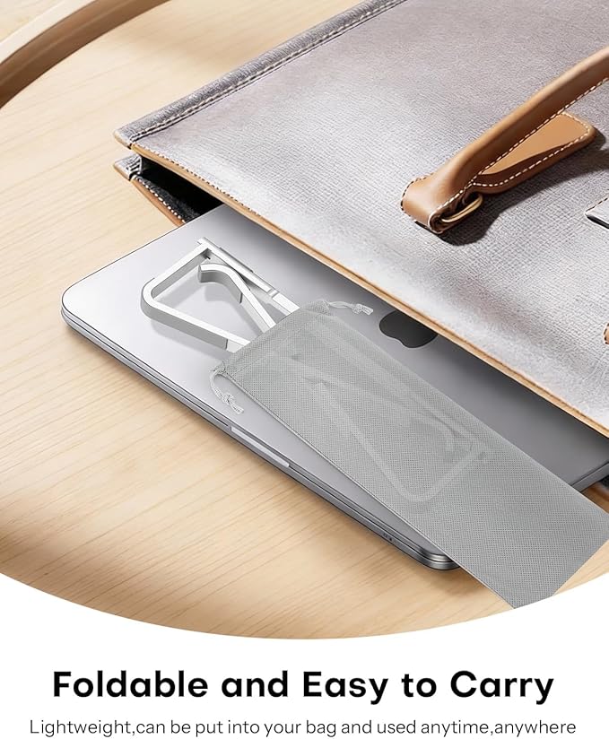 OMOTON Portable Laptop Stand for Desk, Foldable Aluminum Laptop Riser, Ergonomic Computer Stand Compatible with for MacBook Pro/Air, Dell, HP, Lenovo, 10 - 17.3'' (Silver) | Stands - TrueDesk