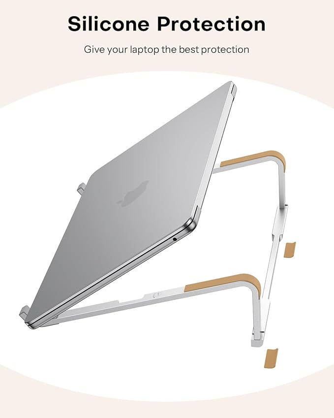 OMOTON Portable Laptop Stand for Desk, Foldable Aluminum Laptop Riser, Ergonomic Computer Stand Compatible with for MacBook Pro/Air, Dell, HP, Lenovo, 10 - 17.3'' (Silver) | Stands - TrueDesk