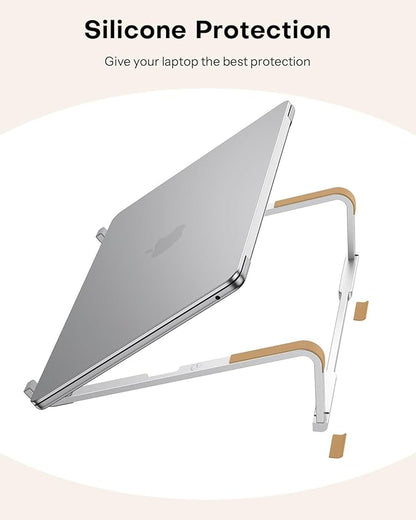 OMOTON Portable Laptop Stand for Desk, Foldable Aluminum Laptop Riser, Ergonomic Computer Stand Compatible with for MacBook Pro/Air, Dell, HP, Lenovo, 10 - 17.3'' (Silver) | Stands - TrueDesk