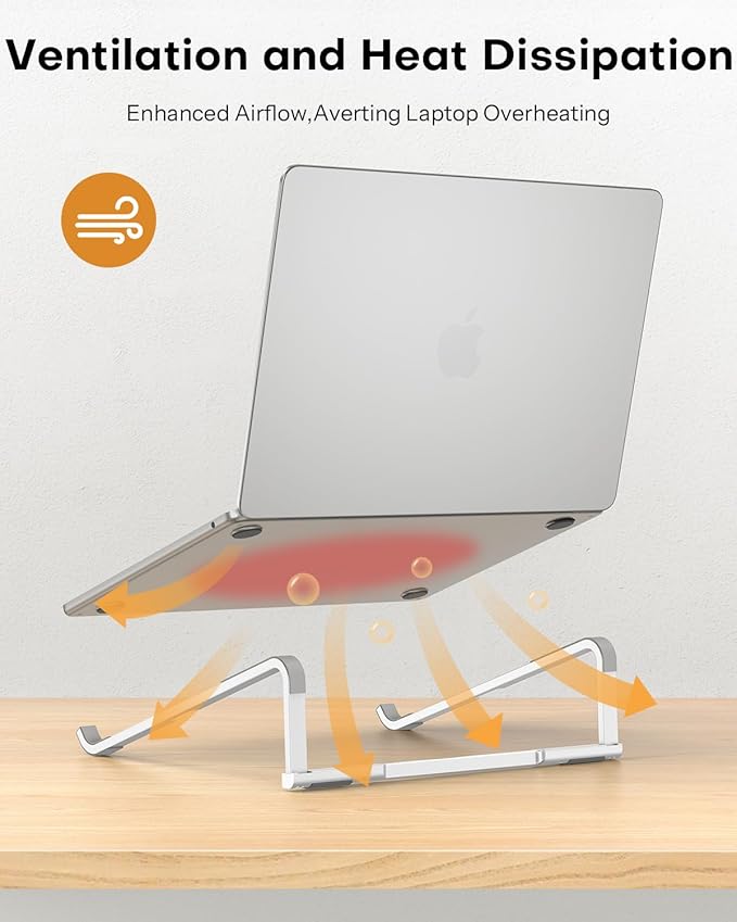OMOTON Portable Laptop Stand for Desk, Foldable Aluminum Laptop Riser, Ergonomic Computer Stand Compatible with for MacBook Pro/Air, Dell, HP, Lenovo, 10 - 17.3'' (Silver) | Stands - TrueDesk