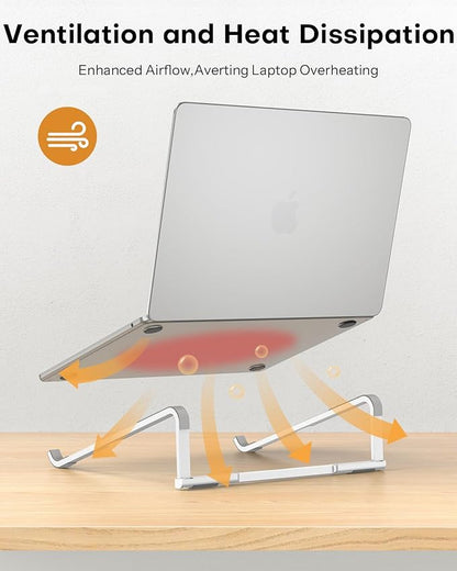 OMOTON Portable Laptop Stand for Desk, Foldable Aluminum Laptop Riser, Ergonomic Computer Stand Compatible with for MacBook Pro/Air, Dell, HP, Lenovo, 10 - 17.3'' (Silver) | Stands - TrueDesk