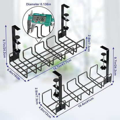 OneLeaf 2 Pack Cable Management Tray, No Drill Wire Management Rack, Office Wire Organizers for Cords, Computer Desk Accessories, Under Desk Organizer with Cable Organization | Cable Raceways - TrueDesk
