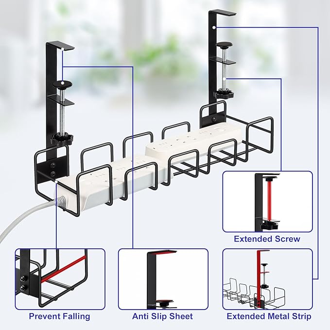 OneLeaf 2 Pack Cable Management Tray, No Drill Wire Management Rack, Office Wire Organizers for Cords, Computer Desk Accessories, Under Desk Organizer with Cable Organization | Cable Raceways - TrueDesk