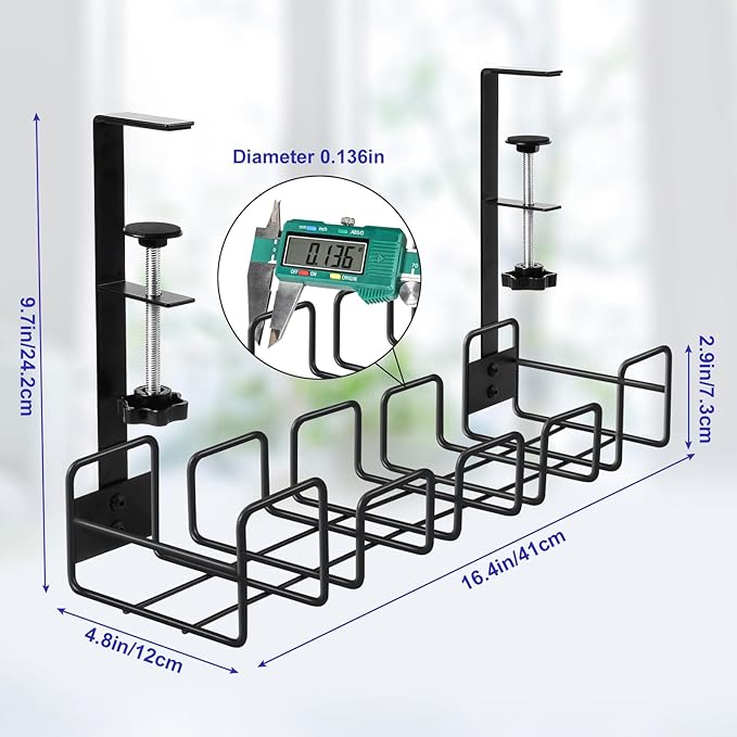 OneLeaf Under Desk Cable Management Tray - No Drill Wire Management Rack for Office, Computer Desk Accessories with Cable Organization | Cable Raceways - TrueDesk