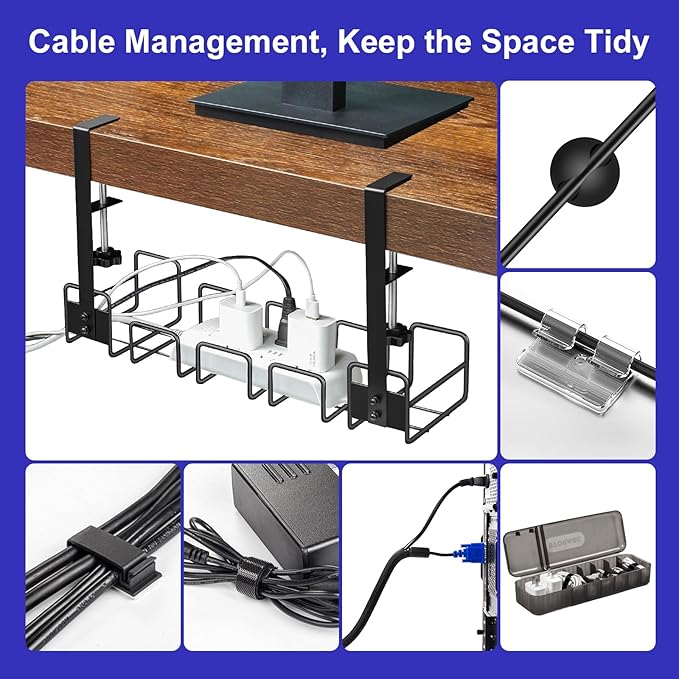 OneLeaf Under Desk Cable Management Tray - No Drill Wire Management Rack for Office, Computer Desk Accessories with Cable Organization | Cable Raceways - TrueDesk