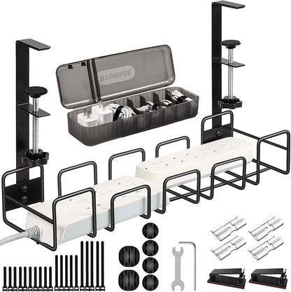 OneLeaf Under Desk Cable Management Tray - No Drill Wire Management Rack for Office, Computer Desk Accessories with Cable Organization | Cable Raceways - TrueDesk