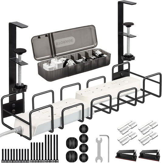OneLeaf Under Desk Cable Management Tray - No Drill Wire Management Rack for Office, Computer Desk Accessories with Cable Organization | Cable Raceways - TrueDesk