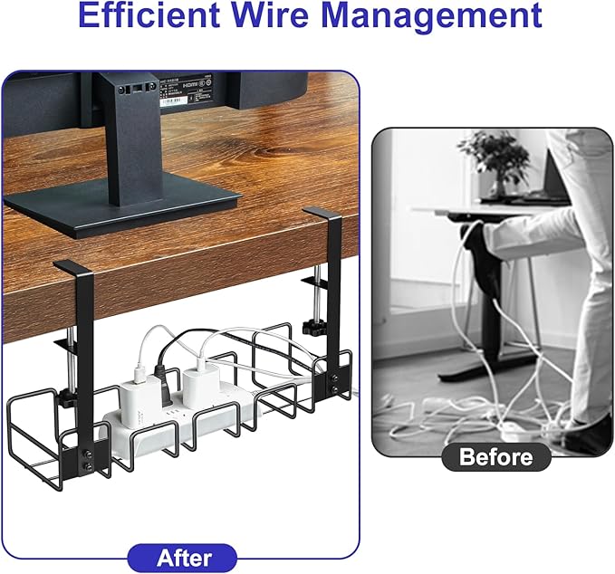 OneLeaf Under Desk Cable Management Tray - No Drill Wire Management Rack for Office, Computer Desk Accessories with Cable Organization | Cable Raceways - TrueDesk