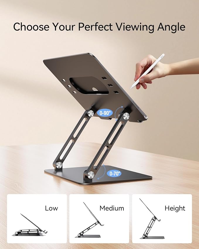 Orlian Foldable Aluminum Laptop Stand for 10 - 17.3" Laptops, Height Adjustable Portable Ergonomic Computer Holder, Space Saving Desk with Heat Dissipation. Compatible with MacBook/Dell/HP etc, Black | Stands - TrueDesk