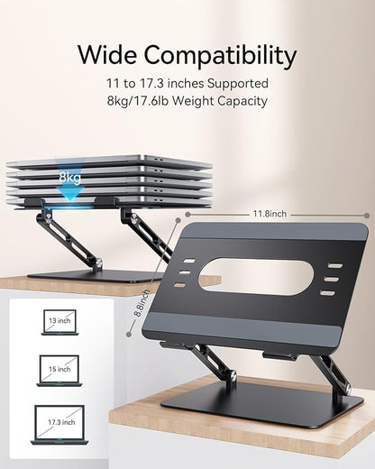 Orlian Foldable Aluminum Laptop Stand for 10 - 17.3" Laptops, Height Adjustable Portable Ergonomic Computer Holder, Space Saving Desk with Heat Dissipation. Compatible with MacBook/Dell/HP etc, Black | Stands - TrueDesk