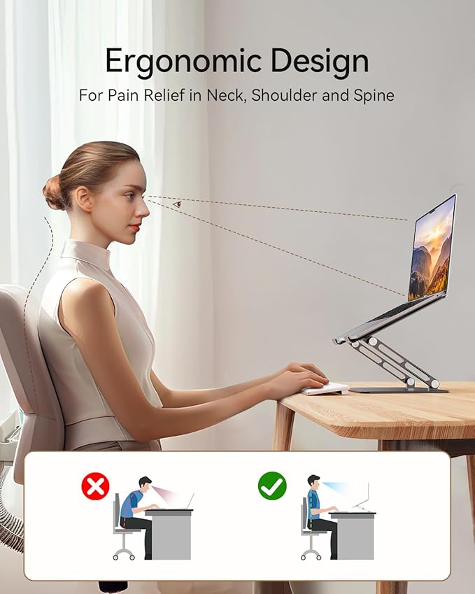 Orlian Foldable Aluminum Laptop Stand for 10 - 17.3" Laptops, Height Adjustable Portable Ergonomic Computer Holder, Space Saving Desk with Heat Dissipation. Compatible with MacBook/Dell/HP etc, Black | Stands - TrueDesk