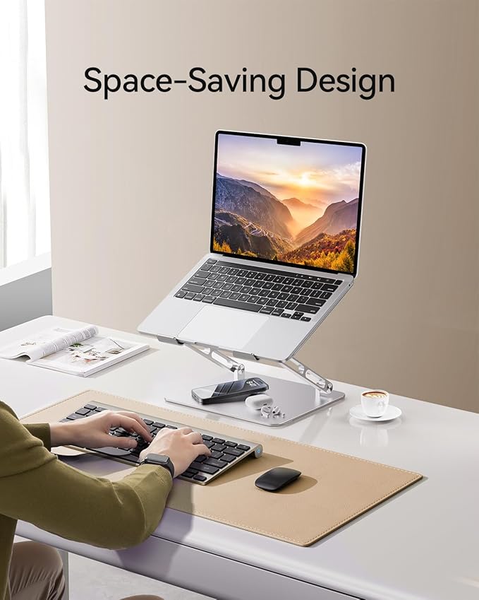 Orlian Foldable Aluminum Laptop Stand for 10 - 17.3" Laptops, Height Adjustable Portable Ergonomic Computer Holder, Space Saving Desk with Heat Dissipation. Compatible with MacBook/Dell/HP etc, Silver | Stands - TrueDesk