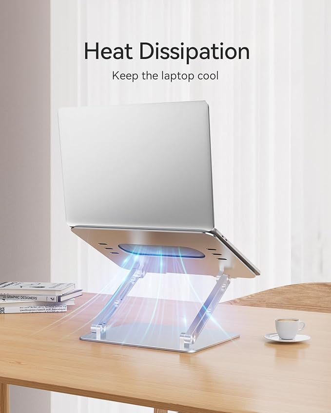Orlian Foldable Aluminum Laptop Stand for 10 - 17.3" Laptops, Height Adjustable Portable Ergonomic Computer Holder, Space Saving Desk with Heat Dissipation. Compatible with MacBook/Dell/HP etc, Silver | Stands - TrueDesk