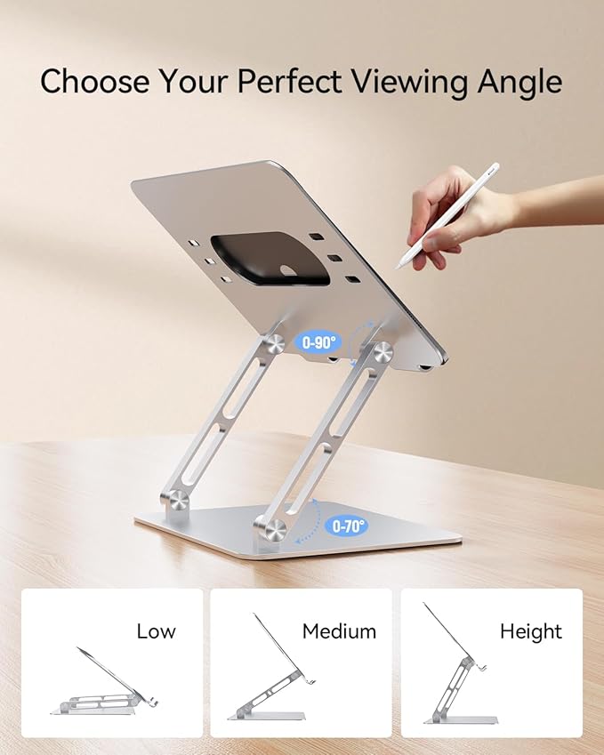Orlian Foldable Aluminum Laptop Stand for 10 - 17.3" Laptops, Height Adjustable Portable Ergonomic Computer Holder, Space Saving Desk with Heat Dissipation. Compatible with MacBook/Dell/HP etc, Silver | Stands - TrueDesk