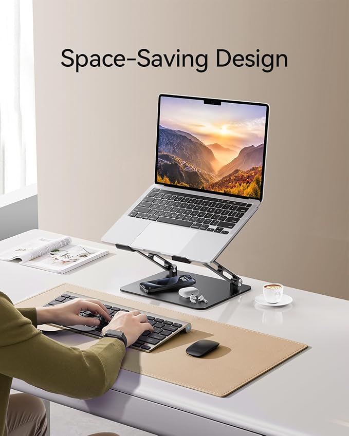 Orlian Foldable Aluminum Laptop Stand for 10 - 17.3" Laptops, Height Adjustable Portable Ergonomic Computer Holder, Space Saving Desk with Heat Dissipation. Compatible with MacBook/Dell/HP etc, Black | Stands - TrueDesk