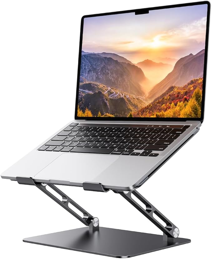 Orlian Foldable Aluminum Laptop Stand for 10 - 17.3" Laptops, Height Adjustable Portable Ergonomic Computer Holder, Space Saving Desk with Heat Dissipation. Compatible with MacBook/Dell/HP etc, Black | Stands - TrueDesk