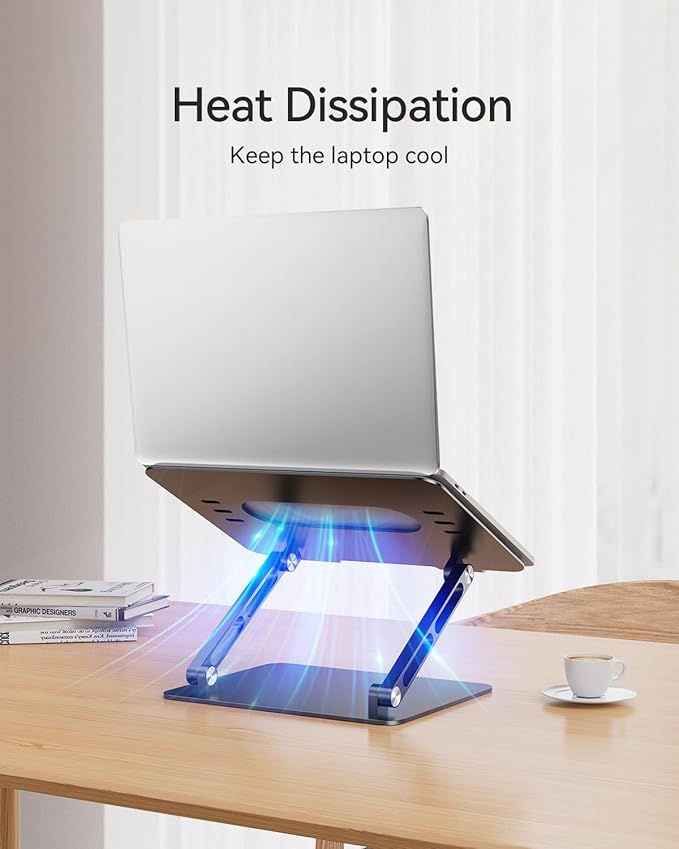 Orlian Foldable Aluminum Laptop Stand for 10 - 17.3" Laptops, Height Adjustable Portable Ergonomic Computer Holder, Space Saving Desk with Heat Dissipation. Compatible with MacBook/Dell/HP etc, Black | Stands - TrueDesk
